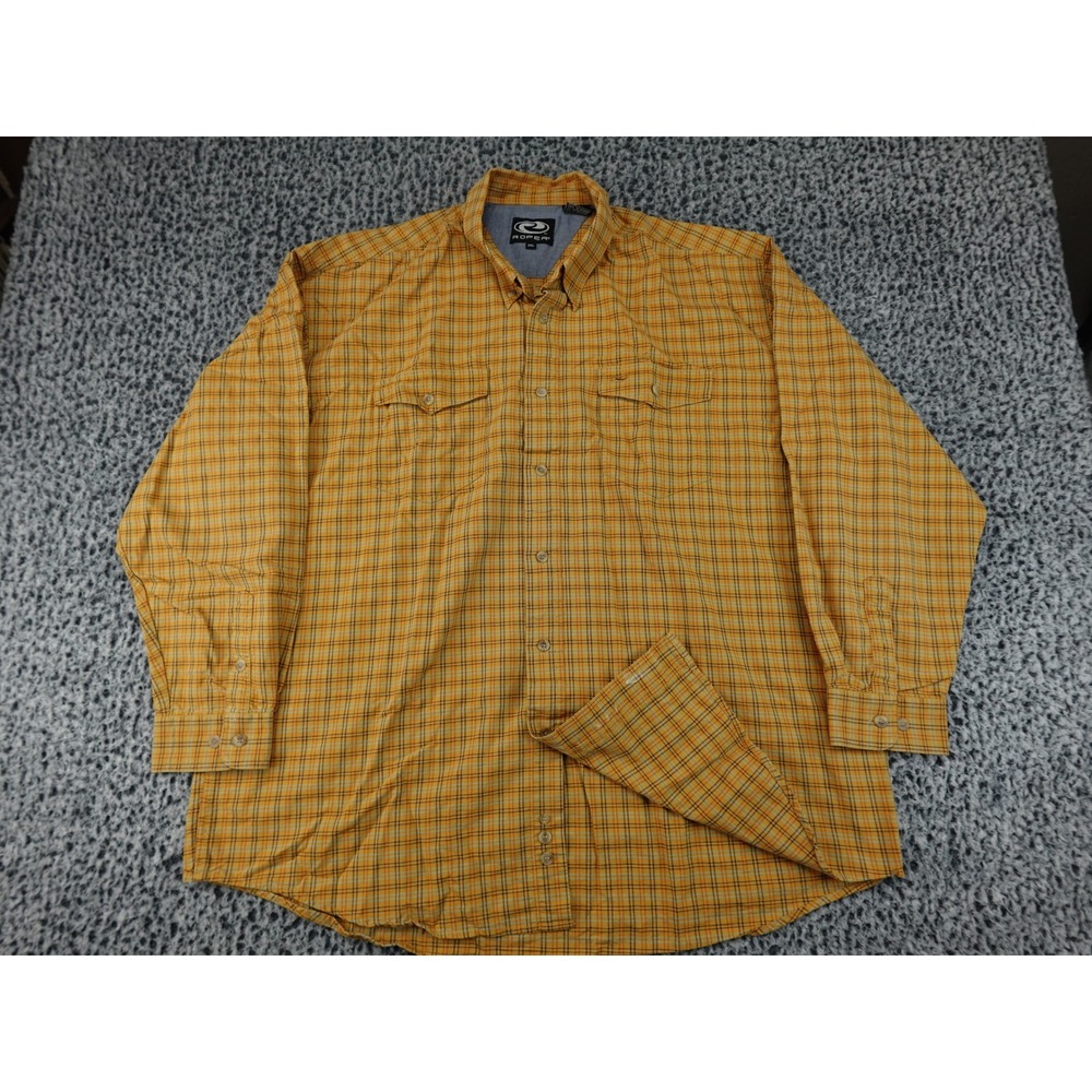 Roper Button Down Shirt Mens 2XL Yellow Plaid Good Western Long Sleeve Workwear‎